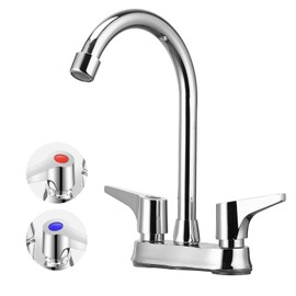 Upgraded Commercial Bar Sink Faucet，4inch 2Hole Deck Mount, Brass Constructed & Chrome Polished with 3-1/2" Gooseneck Spout & Dual Lever Handles