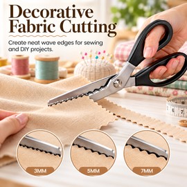Stainless Steel Pinking Shears for Fabric Cutting – 3/5/7mm Wave Edge Tailor Scissors for Sewing, Dressmaking & DIY Crafts