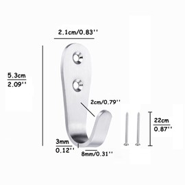 Mokife Wall Hooks Heavy Duty, 8 Pack Single Coat Hooks Stainless Steel Brushed Entrance Hooks, Small J Utility Hook for Hanging Clothes Jackets Robes Towels Hats Keys Bags Cups, Silver