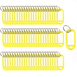 Key Tags 100 Pieces Keyring Tags Key Labels Plastic Key Fobs Id Tags Key Rings Name Tags Luggage Id Labels with Labels Split Ring Keyring (Yellow)