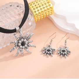 German Dirndl Black Velvet Choker Necklace with Edelweiss for Oktoberfest