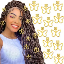 SAWINDA 12PCS Butterfly Hair Jewelry for Braids Gold Hair Cuffs Hollow Braid Charms Hair Clips Pendants Dreadlock Hair Accessories Hairstyle Decoration for Women