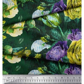 Soimoi Green Poly Crepe Fabric Leaves & Floral Fabric Prints by Yard 52 Inch Wide