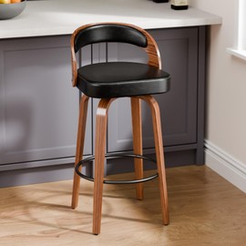 Azaeahom Bar Stools, Swivel Counter Height Bar Stools, Faux Leather Barstools with Solid Wood Back, Upholstered Modern Bar Chairs for Kitchen Island, Black