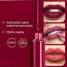L'BEL - Forever Labial Líquido Mate Vin Irrésistible 6,5 g, 34 Horas Color, Fórmula Avanzada, Labiales Mate e Indelebles, Secado Rápido, Antioxidante, No Reseca, No Transfer, Máxima Suavidad y Cuidado