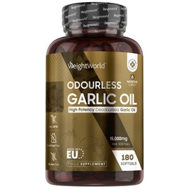 Garlic Capsules Odourless High Strength 45,000mg – 180 Softgels (Upto 3 Softgels A Day) - Cold Pressed Garlic Oil Extract - High in Allicin - Deodourised Garlic Supplement (not Garlic Tablets)