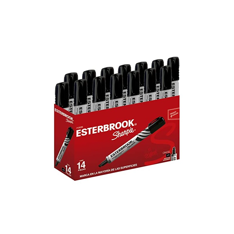 Sharpie Esterbrook Marcadores Permanentes, Punta Cincel, Negro, 14 Piezas