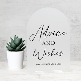 Acrylic Advice and Wishes Sign with Stand- 5"x7" Frosted Arch Acrylic Wedding Sign with Base,1/8" Thick | Modern Acrylic Table Sign for Wedding & Party (Frosted, 5x7 Inch)