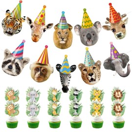 13 Piece Set of Safari Party Decorations, 12 Small Card Insertion, Safari Animals Happy Birthday Banner Wild, Zoo Jungle Animals Decorations, Children's Wildlife Park Party Decoration