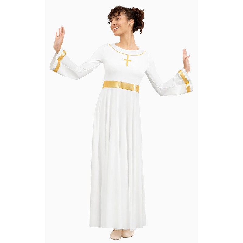 Sanmsoner White Praise Dance Dresses for Women Long Sleeve Liturgical