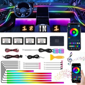 Car LED Interior Lighting, 6 m / 18 in 1 RGB Car Interior Lighting, 12 V LED Atmosphere Light Car, App + Remote Control Controllable Interior Lighting Laser, Multicoloured Ambient Lighting