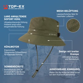 TOP-EX Cooling Fishing Hat Men's Breathable UV Protection Sun Hat Women's Summer Outdoor Hat with Wide Brim Foldable Safari Hat, 95553_Army Green
