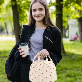 BLUBOON Lunch Box for Women Insulated Lunch Bag Kids Cute Lunch Tote Bags Reusable Cooler for Work Picnic Travel (A Corduroy Strawberry)