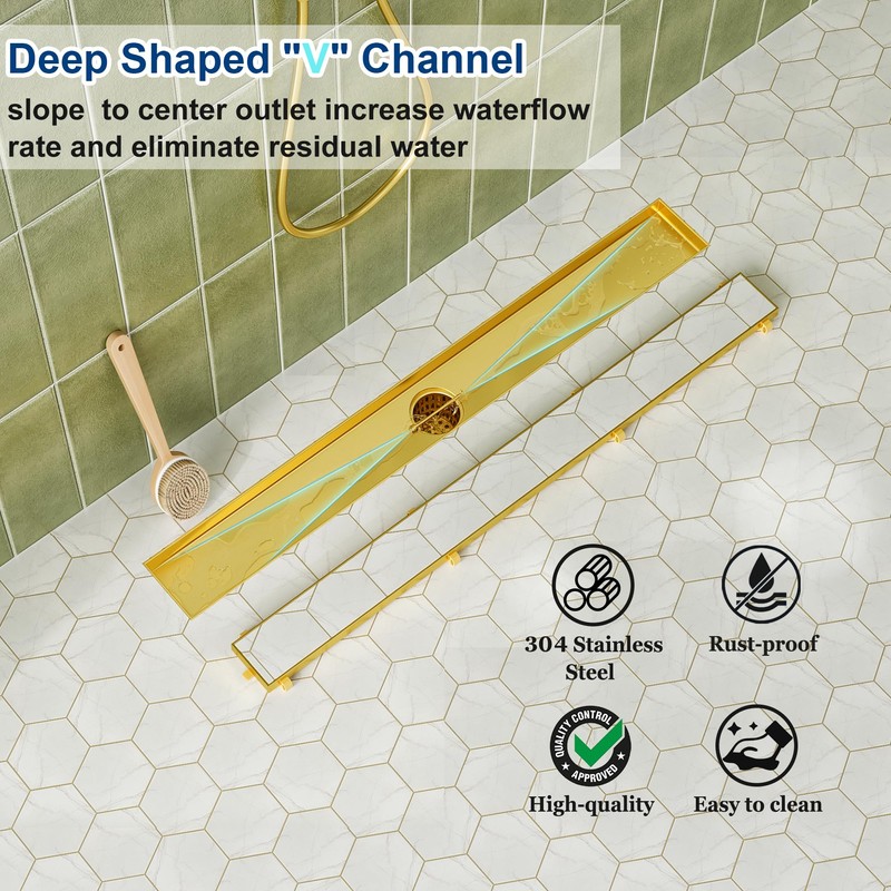 Neodrain 24-Inch Gold Linear Shower Drain with Tile Insert Cover,