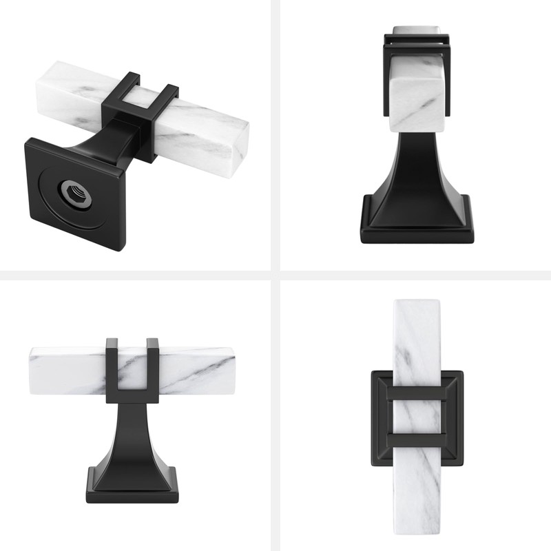 Haliwu 10 Pack/White Marble Cabinet Knobs, 2 Tone T-bar Knobs