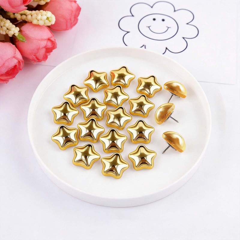 25 Pcs Gold-Hued Push Pins, Decorative Star Thumb Tacks Gold-Hued