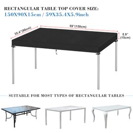 VANSHEIM Garden Table Top Covers for Garden Furniture Covers Waterproof Outdoor Furniture Covers Windproof Anti-UV Heavy Duty Oxford Fabric Outdoor Garden Furniture Cover 150x90x15cm