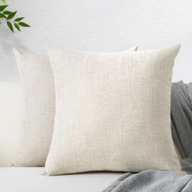 JIUZHEN 20x20 Inch Natural Beige Linen Throw Pillow Covers Pack of 2, Decorative Modern Farmhouse Pillowcases Soft Breathable Washable Zippered Cushion Covers for Sofa Car Bedroom Home Decor