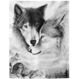 YISUMEI - Soft Fleece Blanket - Black and White Wolf,125 x 150 cm Throw Suitable for Bed or Sofa