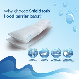 Shieldsorb Sandless Sandbag Flood Barrier Tube – 4 Count (Pack of 4) | Water-Activated Absorbent Flood Tubes – Quick Expand Water Blockers for Home, Garage, Basement – Lightweight