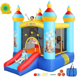 Unbranded Kids Inflatable Bounce House Bouncy Castle Jumping with 370W Blower & Safety Net