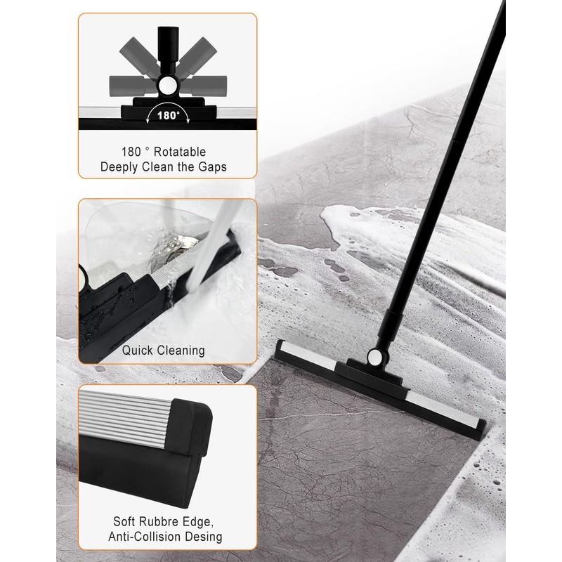 Angootao Heavy Duty Floor Squeegee, 53 Inch Long Handle Cleaning