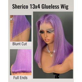 Lilac Bob Wig Human Hair 13X4 HD Transparent Lilac Short Bob Lace Front Wigs Human Hair Wear and Go Glueless Wig Pre Plucked with Natural Hairline 180 Density HD Lace Frontal Wigs for Women 12 Inch