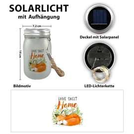 Fox in Watercolour Style Solar Light with Saying Home Sweet Home A Beautiful Decorative Light for the Patio Decorative Lamp Mason Jar Solar Nature Women Cute Sleeping Decoration Forest Animals