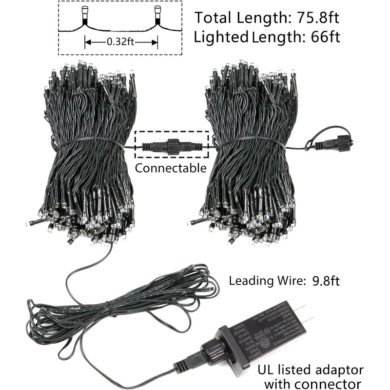YIQU White 82FT 200 LED Christmas String Lights Outdoor/Indoor (Extendable