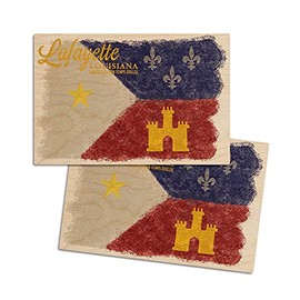 Lafayette, Louisiana, Let the good times roll, Flag (4x6 Birch Wood Postcards, 2-Pack Stationary, Rustic Home Wall Decor)