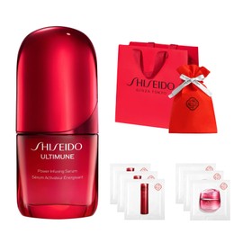 SHISEIDO Ultimune Powering Serum, 1.0 fl oz (30 ml) | Serum 30ml+Cosmetic Sample+Cosmetic Wrapping Bag, Shopper Set | Mother's Day Cosmetics Wrapping Service | Serum to Remove | Green Floral Scent |