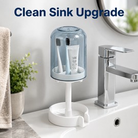 Toothbrush Holder with Dust Cover for Bathroom - Drainage Toothbrush & Cup Organizer for Sink, Vanity and Countertop