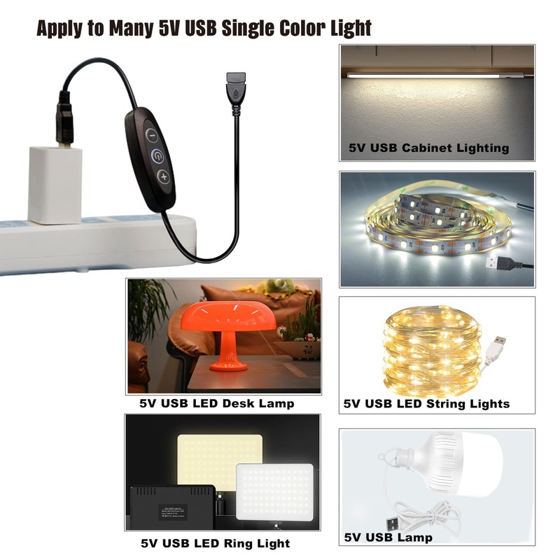 GXILEE 5V USB LED Dimmer Switch, 10-Speed Dimming, Female to
