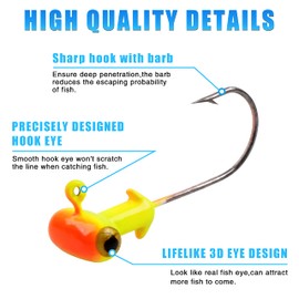 Fishing Jig Heads Kit,Football Painted Head Jig Hook with Double Eye Glow Crappie Bass Jig Head Hooks 1/8oz 3/16oz 1/4oz Fishing Jig Hooks for Freshwater Saltwater