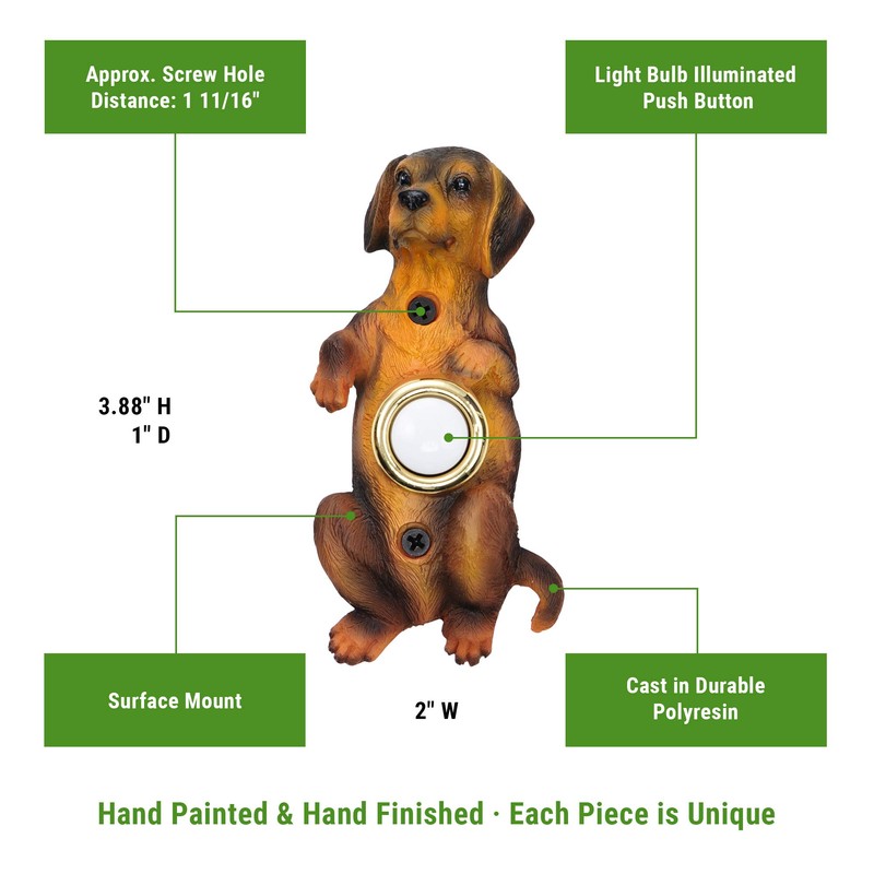 Waterwood Hand Painted Brown Begging Dachshund Doorbell - Wired &