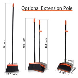 Broom and Dustpan Set for Home, JEHONN Long Handle Lightweight Indoor Broom Set Heavy Duty, Upright Standing Dust Pan with Comb Teeth Store Sweep Set for Room Kitchen Office Lobby