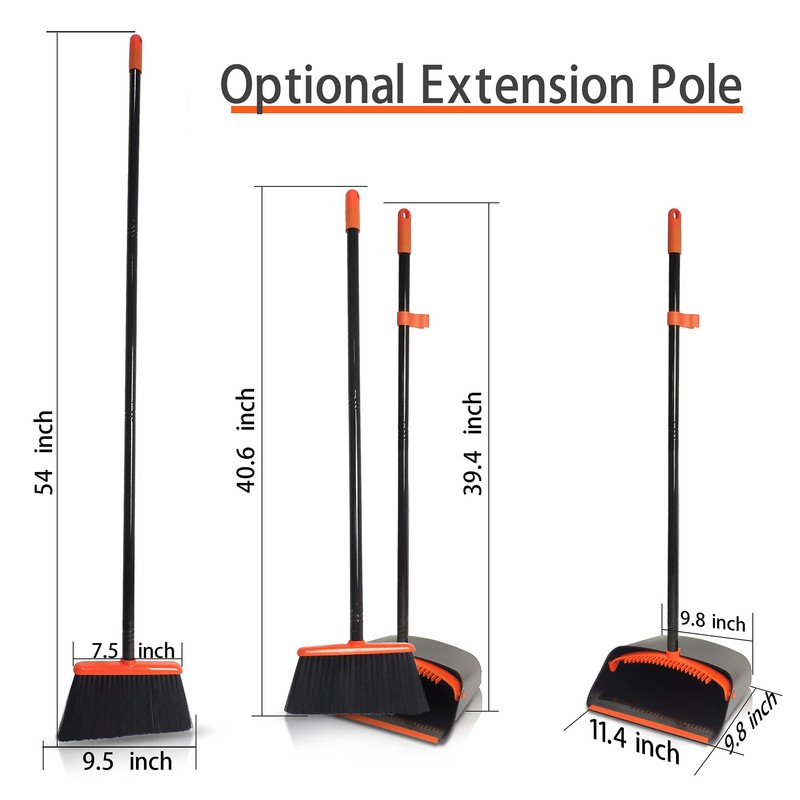 Broom and Dustpan Set for Home, JEHONN Long Handle Lightweight