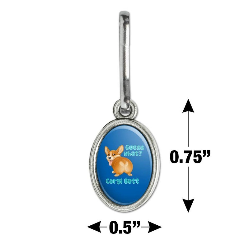 Guess What Corgi Butt Funny Joke Antiqued Oval Charm Clothes