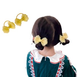 Children's Organza Ribbon, Hair Elastic, Hair Clip, Cute, Does Not Damage Hair, Girls, Preschool Entrance Preparation, Birthday, Gift, Set of 2 (Yellow) yl