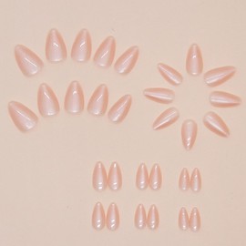 Ombre Press on Nails Almond Medium Fake Nails Nude White Gradient False Nails Full Cover Acrylic Glue on Nails for Women's Daily Wear, Glossy Artificial Stick on Nails for Nail Art Manicure 24Pcs