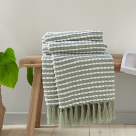 Catherine Lansfield Stab Stitch 125x150 cm Blanket Throw, Sage Green