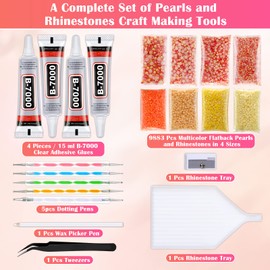 10000 PCS Pearls for Nails Rhinestones for Nails with 4 pcs 15 ml B7000 Glue, Pearls for Craft 4 Mixd Colors and Sizes Flatback Pearl for Nails Crafts Face Makeup Shoes Hair
