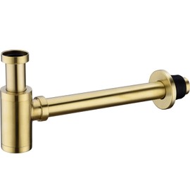 ZASLEME Brass Round Bottle P Trap, Basin Sink Waste Trap Drain Tube Kit Adjustable Height, Brushed Gold Finished