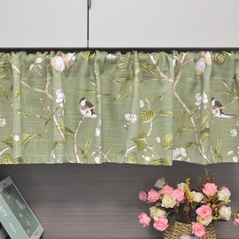 Yunsurey Vintage Birds Curtain Valance for Kitchen Bath Farmhouse Linen Blend Short Curtain for Small Window Rod Pocket Country Style Floral Print for Living Room Home Decor 1 Panel W39 X L12 Inch