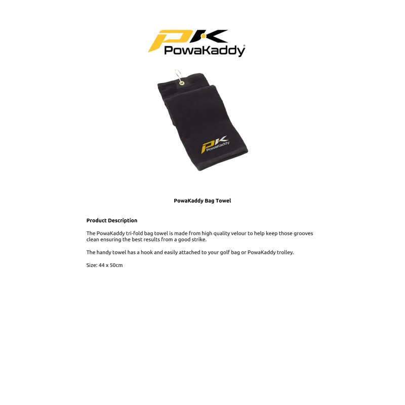 2012 Powakaddy Tri-Fold Velour Golf Towel Black