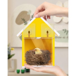 Water Proof Window View Bird House for Outside with 2 Powerful Hooks,Vinyl Birdhouse for Viewing Inside, Multifunctional Entrance For Various Birds 1.25" + 1.5" Hole, 10 Years Performance（Yellow）