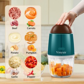 Mini Food Processor, Cordless Small Food Chopper & Blender for Meat,Vegetables,Fruit – 200W Portable,6 Sharp Blades–1.3 Cup (10 oz) Glass Container, Dishwasher Safe – Compact Kitchen Gadget (Green)