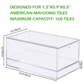 Afarnook Empty Acrylic Mahjong Case Mahjong Storage Box for American Tiles and Mahjongs Cards Transparent Display Box for Mahjongs Tiles Accessories Supplies(Medium,2 Compartment)