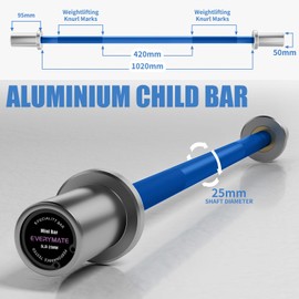 EVERYMATE 5LB Mini Barbell Bar Beginner Women Kid Bar Total Body Workout Weighted Bar, Resistance Band Bar, for Strength Training, for Youth Children New Weightlifting, Sliver Sleeves Blue Bar