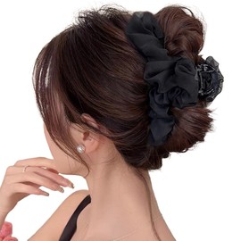 ISHR Hair Clip, Large Hair Clip, Chiffon, Princess Hairpin, Hair Clip, Fluffy, Popular, Adult, Cute, Korean Style, Large Hair Doll, Gift, Women's, Black